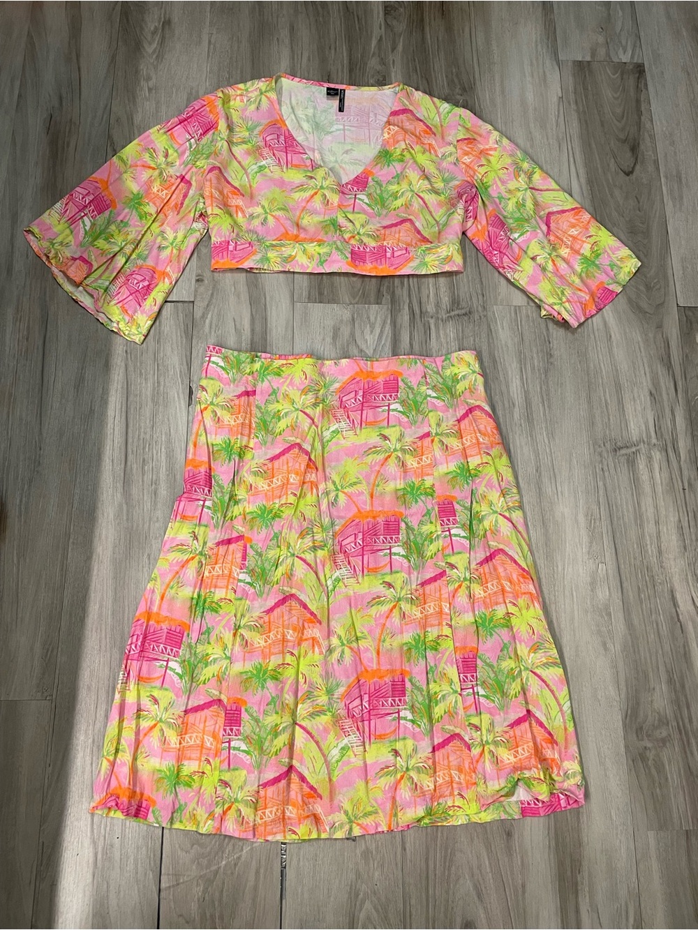 ICONE Neon Pink & Lime Tropical Two-Piece Set